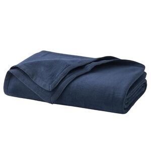 The Company Store Cotton Fleece Blanket Throw in Navy 50x70